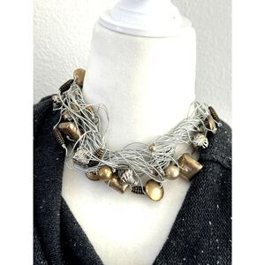 Statement Necklace with Silver Threads and Metallic Beads